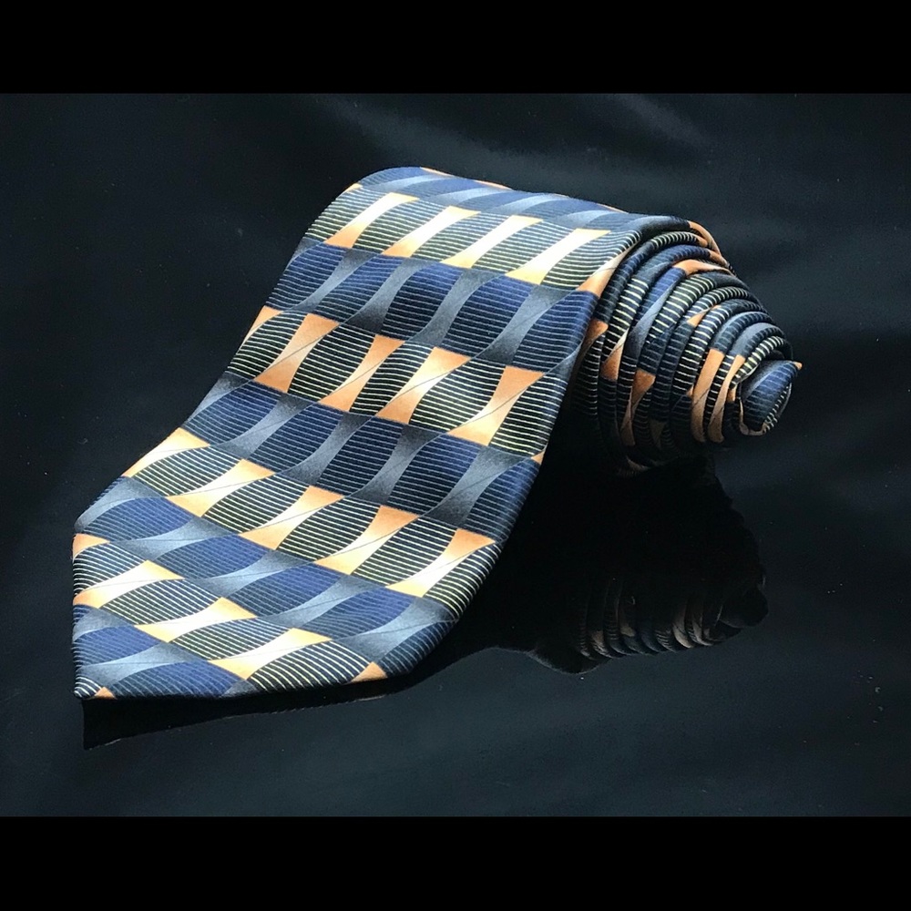 Orange Blue Black Weave Pattern Covington Tie